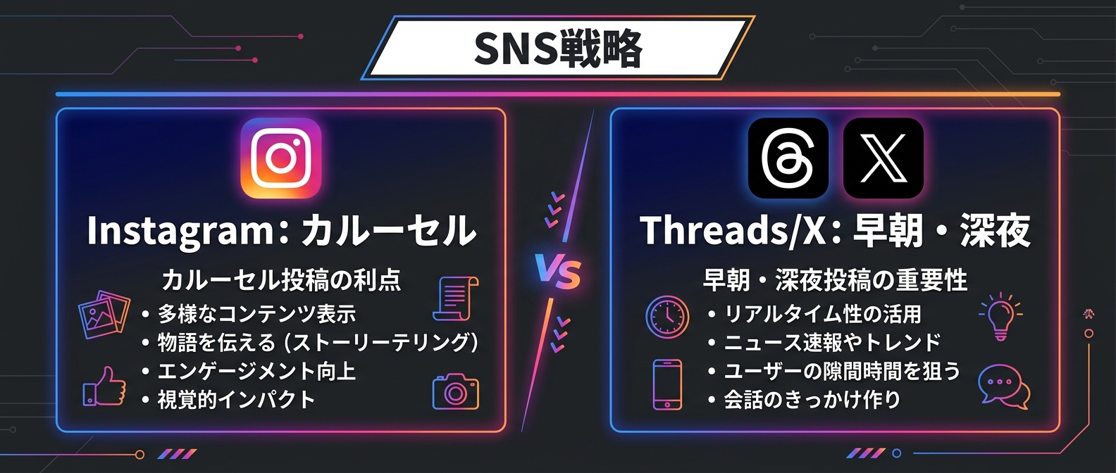 Instagramはフォーマット、テキスト系SNSは時間帯で攻略