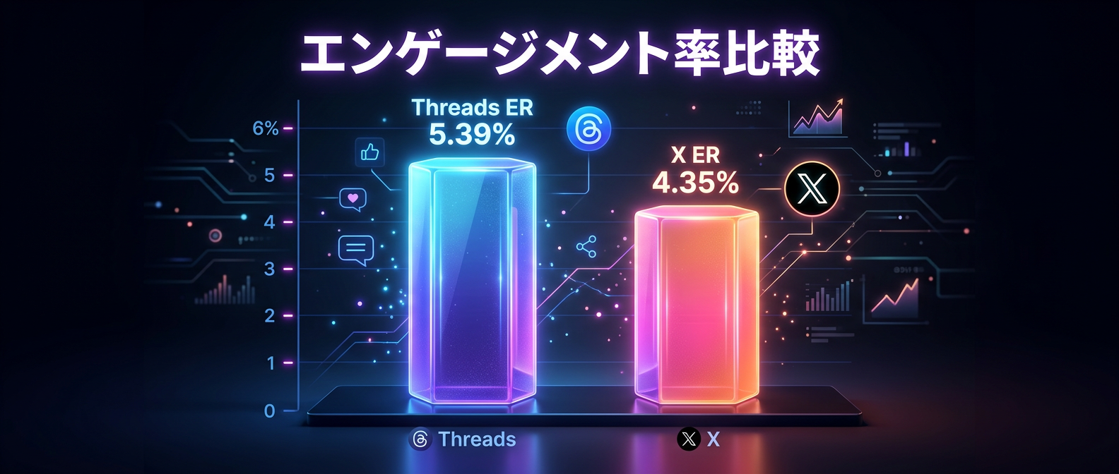 ThreadsとXの平均エンゲージメント率比較（ThreadPostデータ）