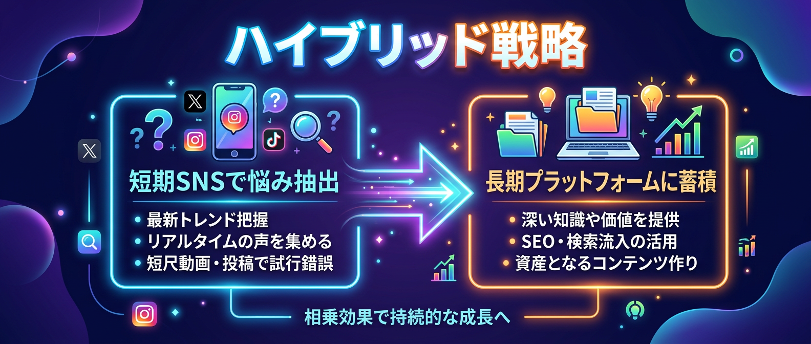 ハイブリッド戦略：短期SNSから長期プラットフォームへ