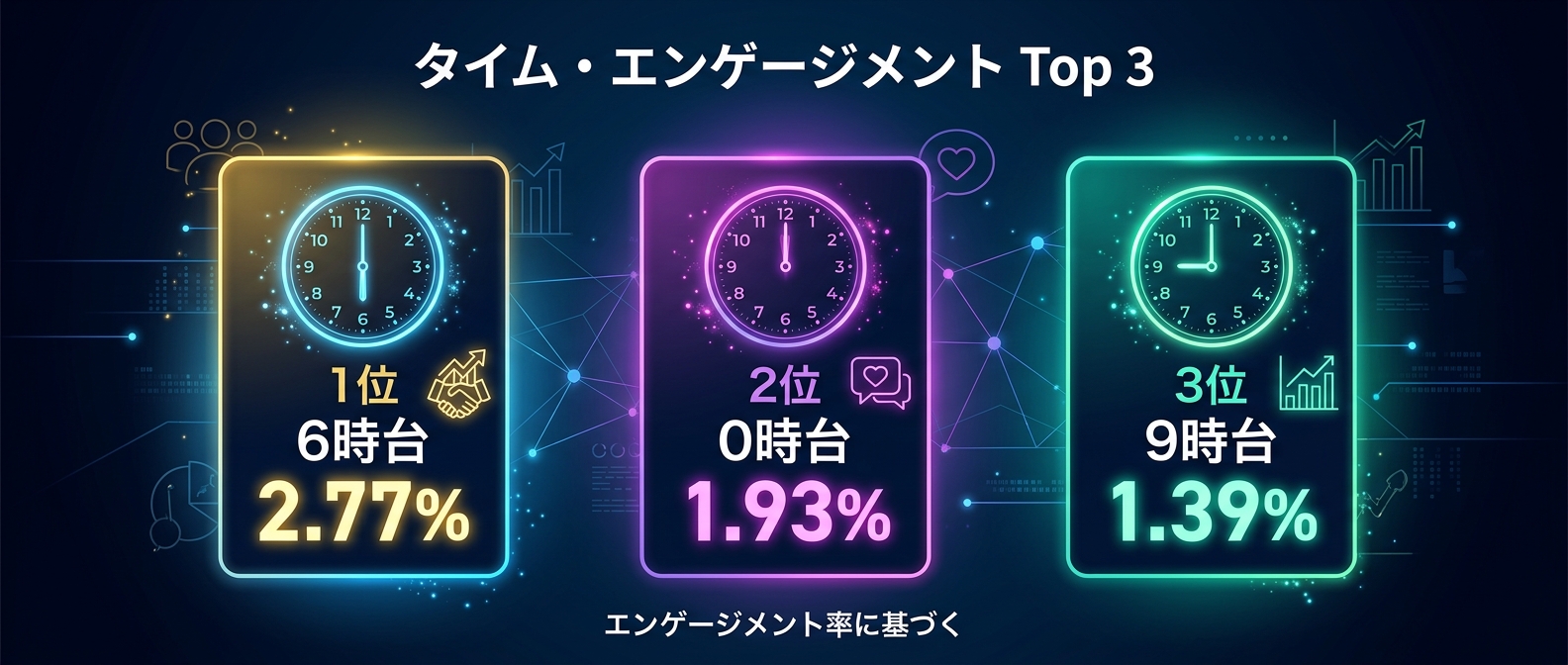 最もエンゲージメントが高まる投稿時間帯トップ3