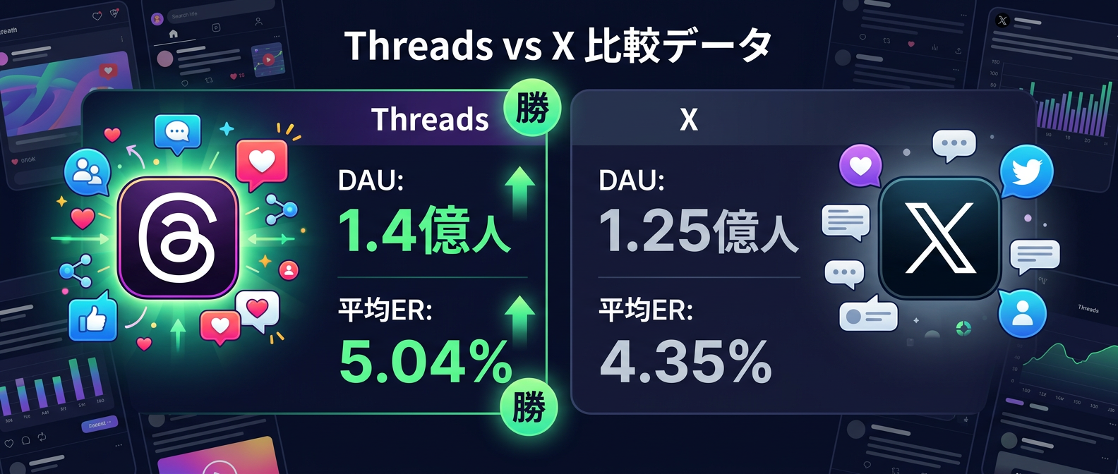 ThreadsとXのDAUおよびエンゲージメント率の比較