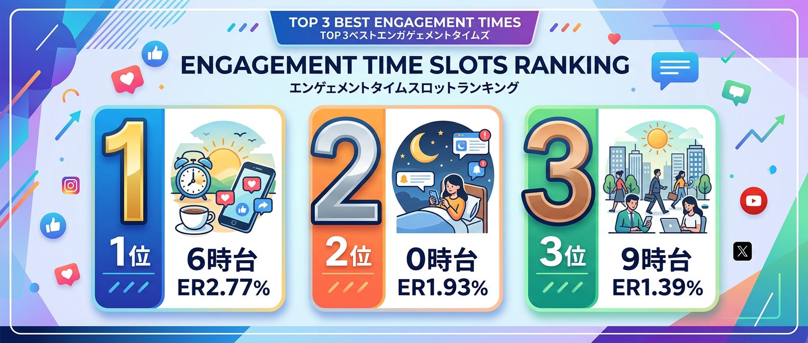 テキストSNSで高エンゲージメントを記録するニッチな時間帯トップ3