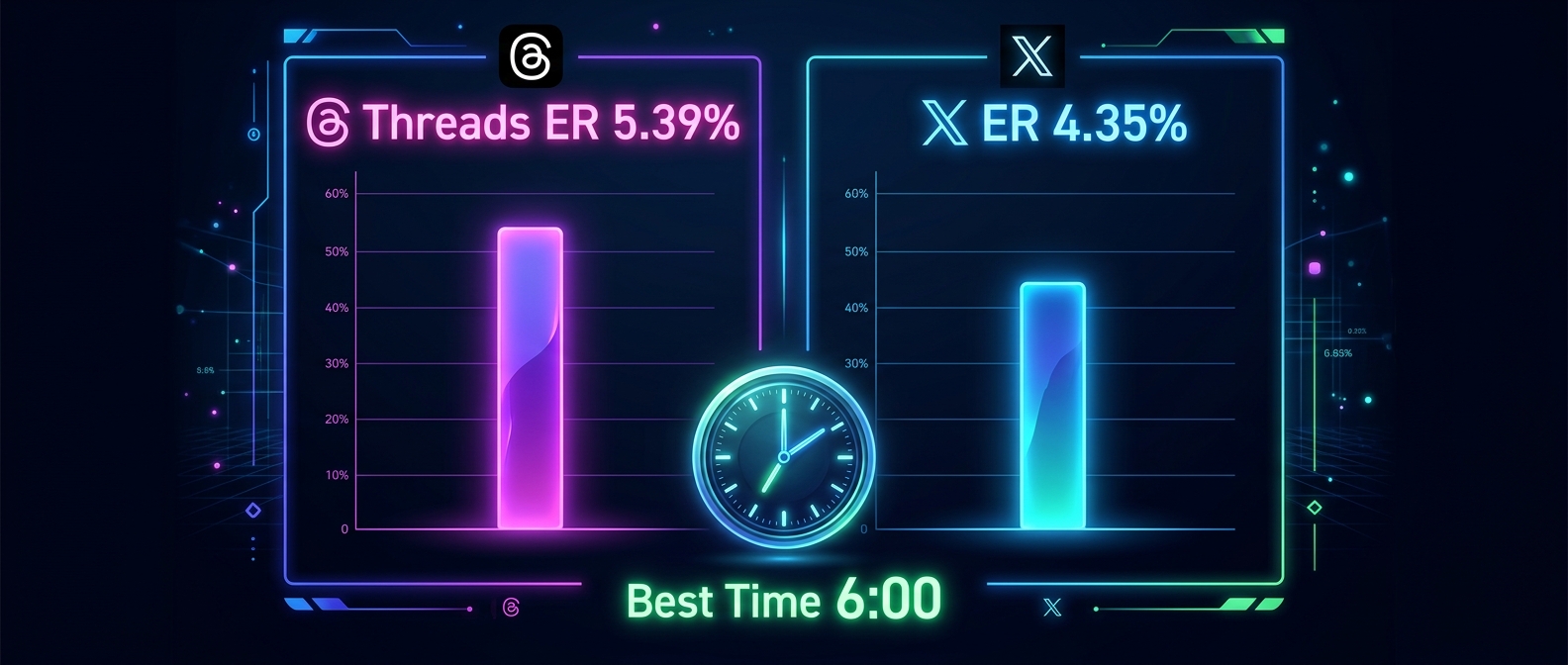 ThreadsとXの平均エンゲージメント率比較と最適な投稿時間帯