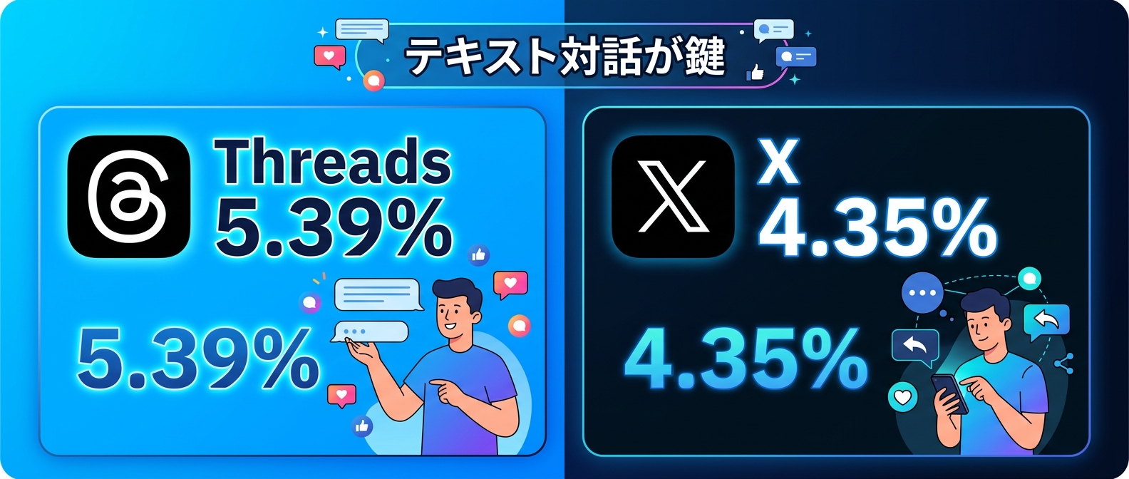 ThreadsとXの平均エンゲージメント率の比較