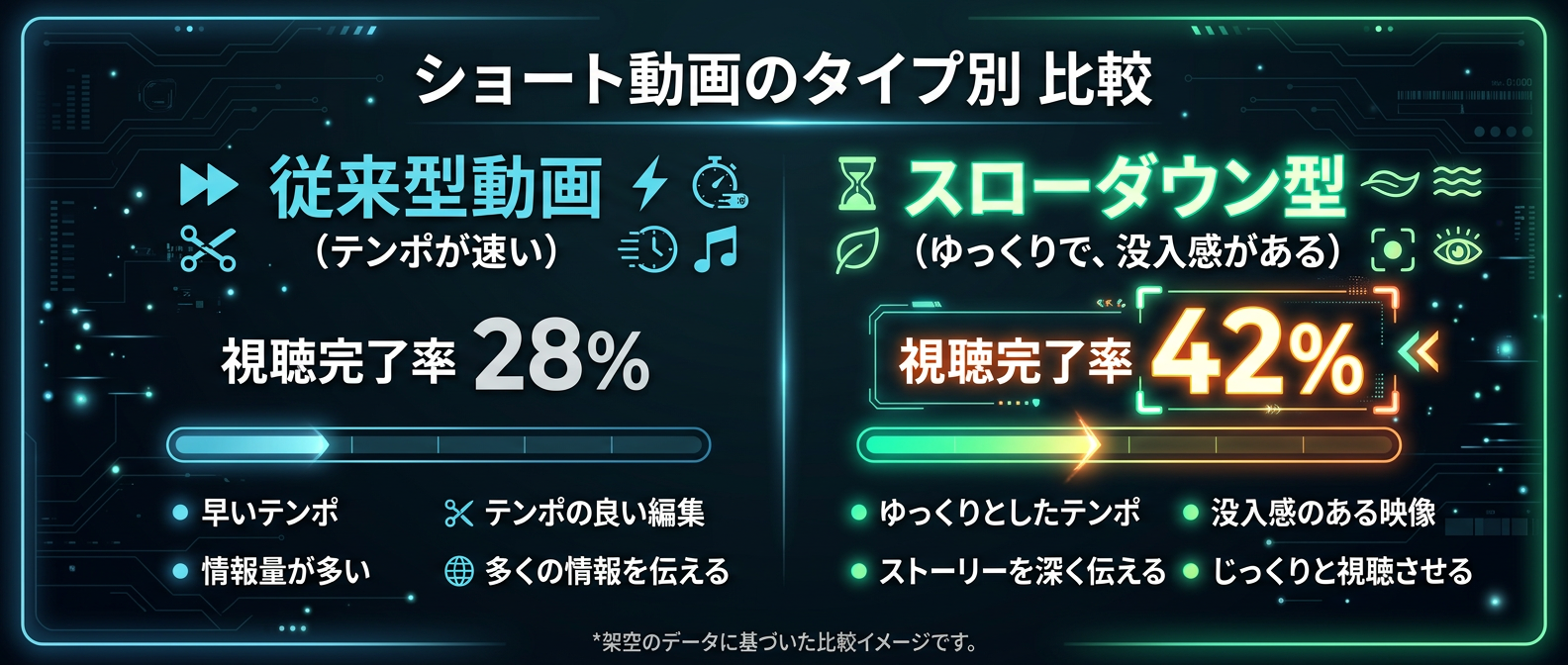 従来型動画とスローダウン型動画の視聴完了率比較