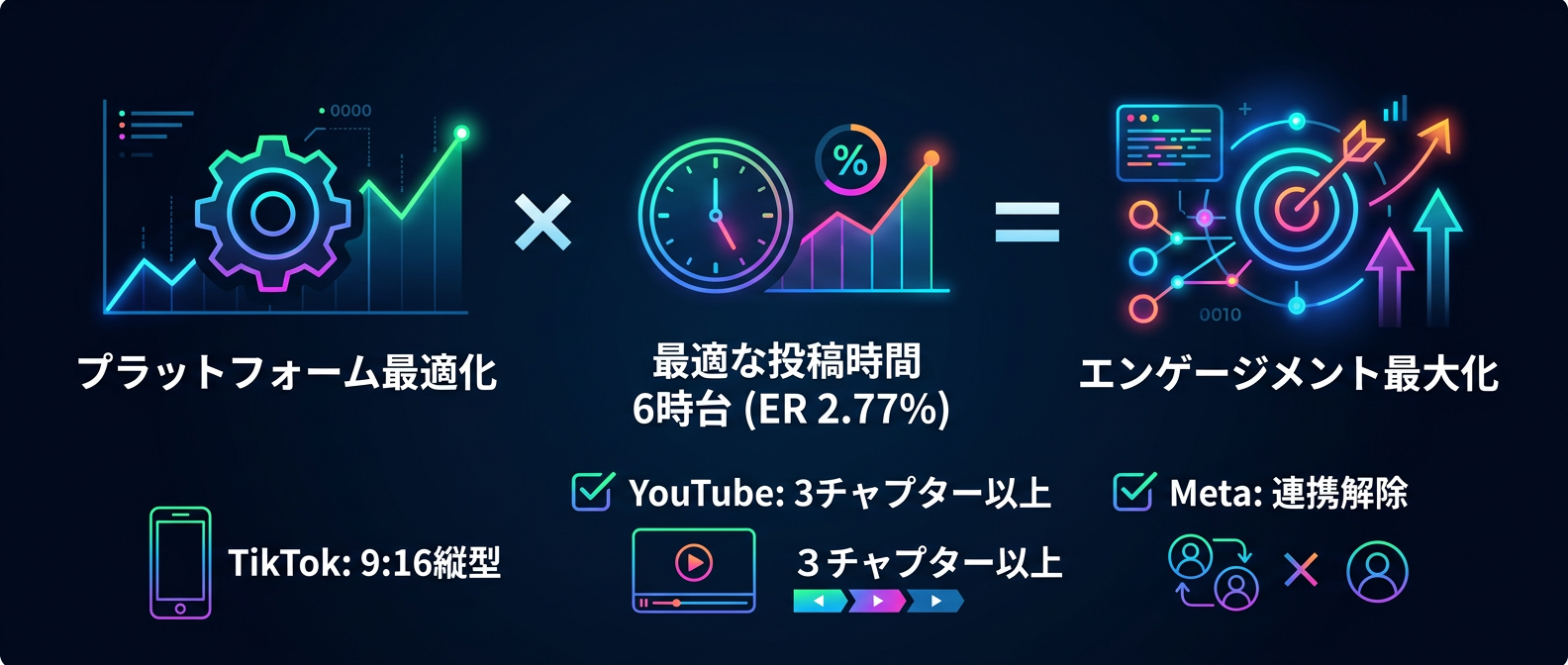 3大SNSの最適化条件と投稿タイミングの掛け算によるエンゲージメント最大化
