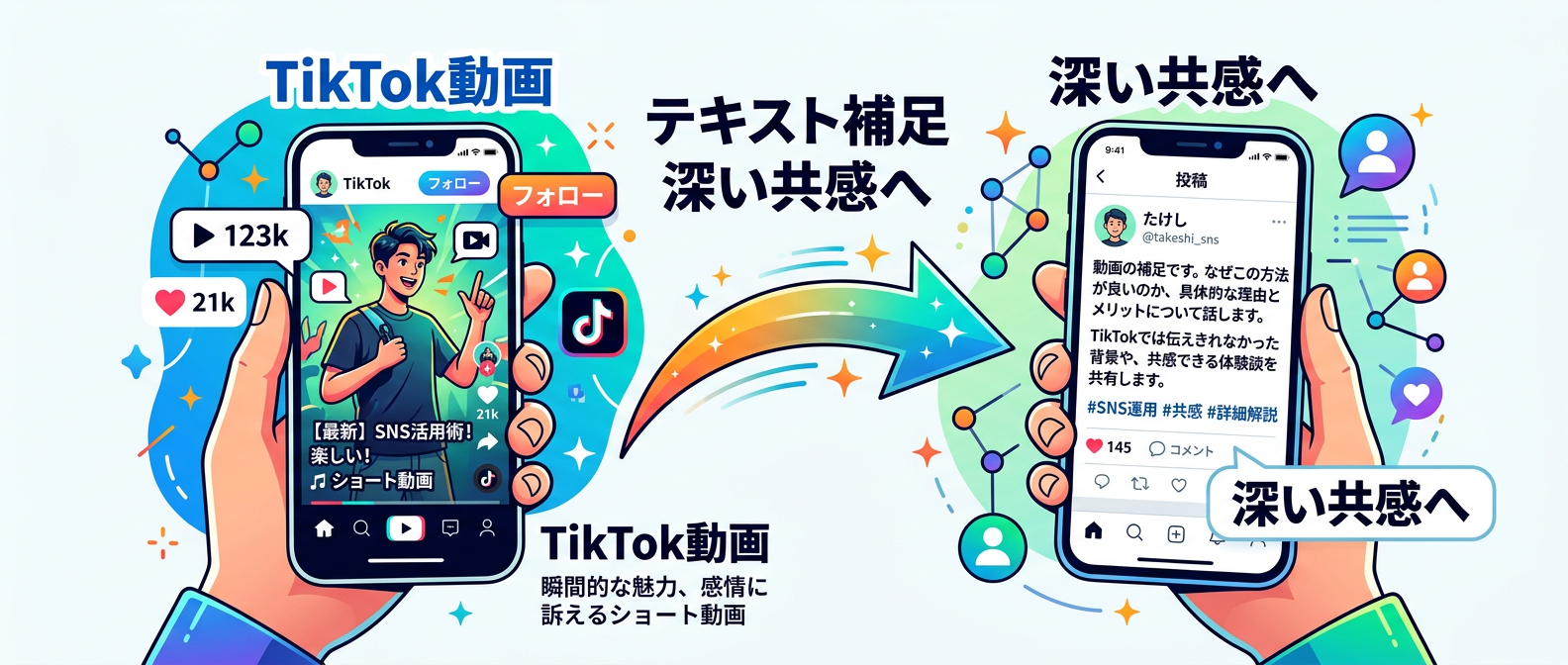 動画のインパクトをテキストSNSの文脈に合わせて翻訳する