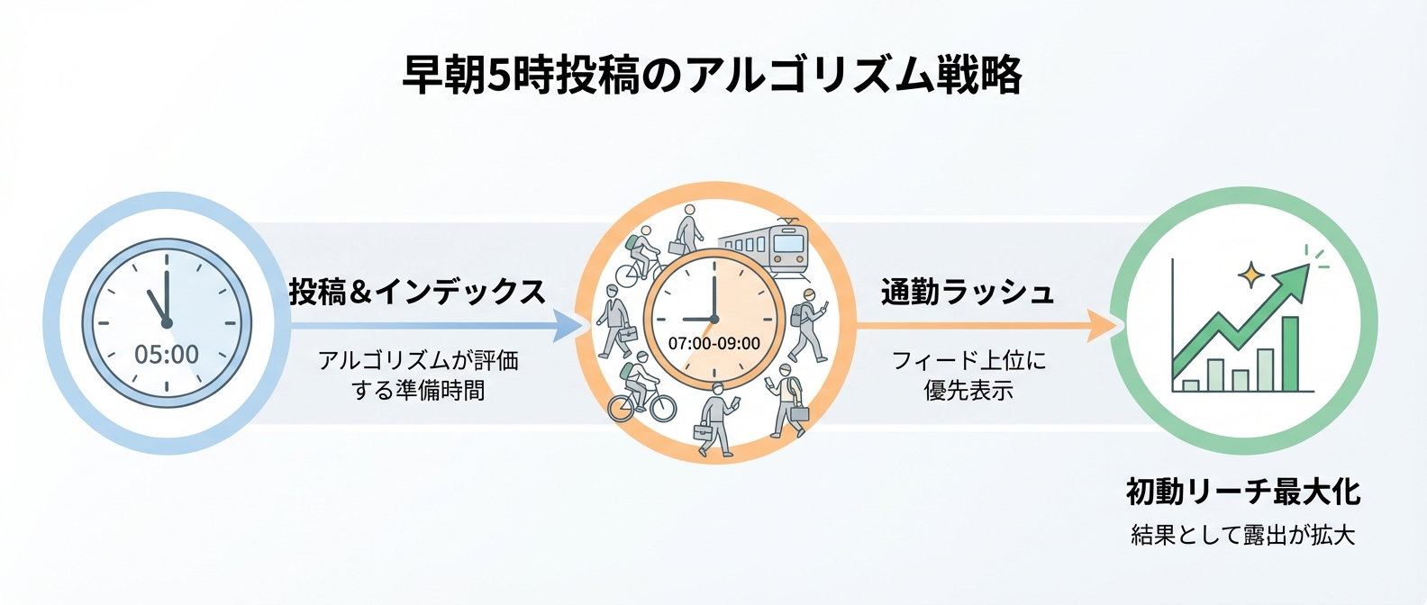 アルゴリズムの「インデックス時間」を考慮した早朝投稿の仕組み