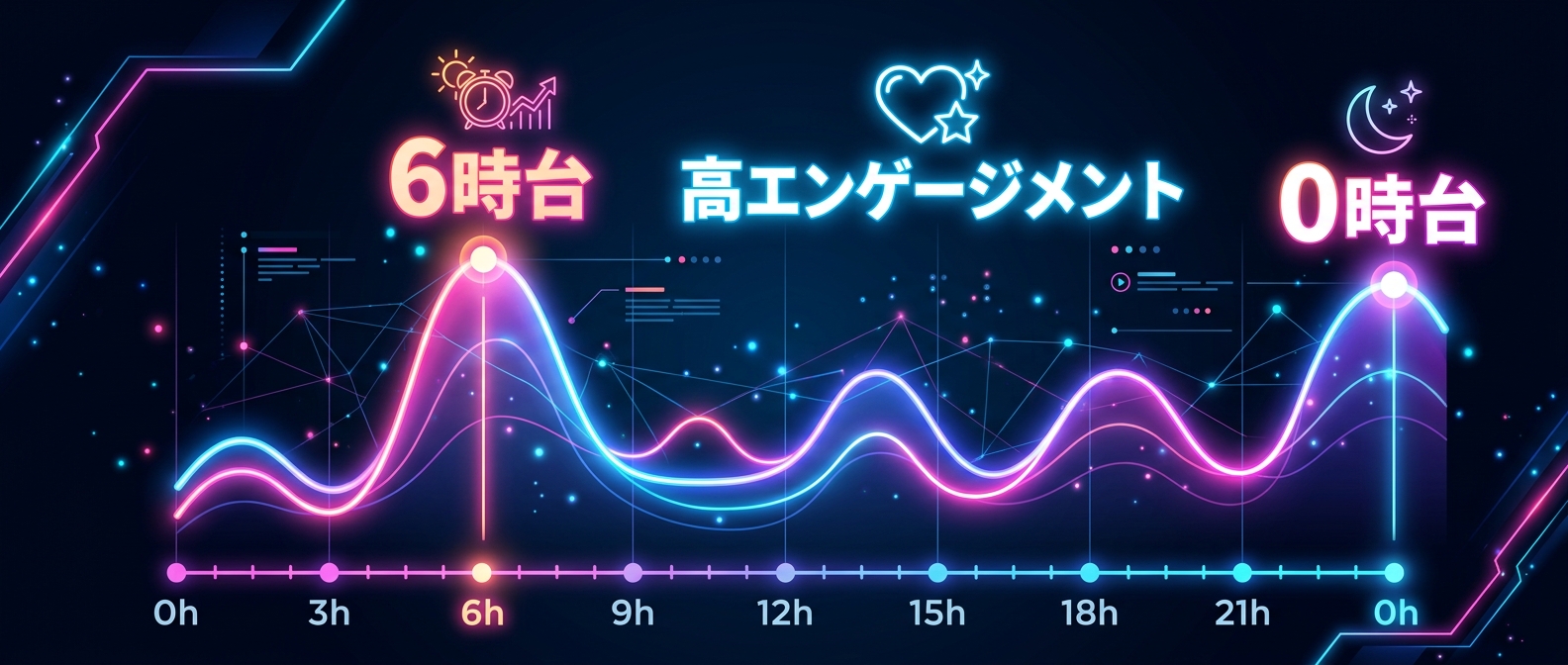 高エンゲージメントを獲得しやすい時間帯は1日の中に分散している