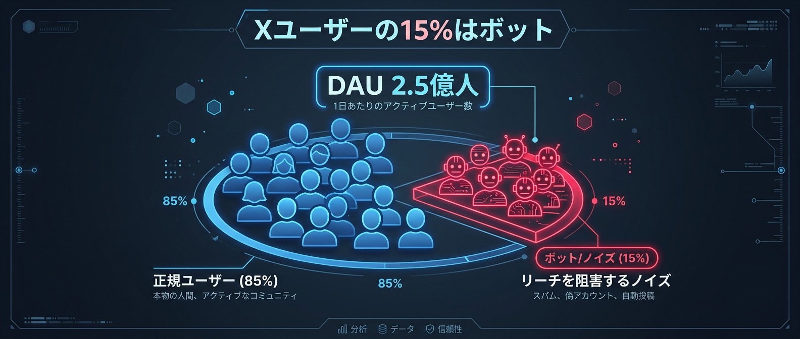 X（Twitter）上に潜む15%のボットがエンゲージメントを低下させる