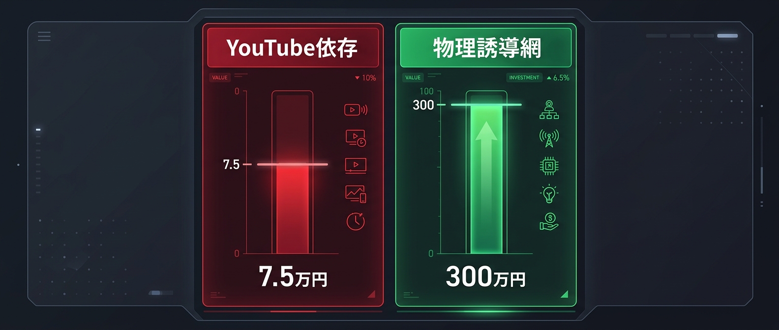 プラットフォーム依存と物理誘導網による収益シミュレーションの圧倒的な差