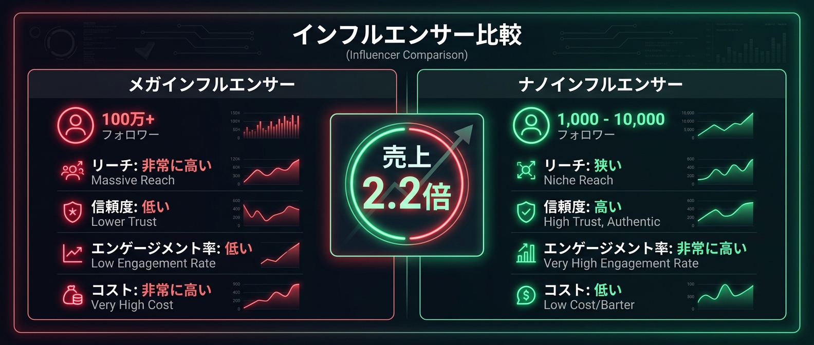 メガインフルエンサーとナノインフルエンサーの売上逆転現象