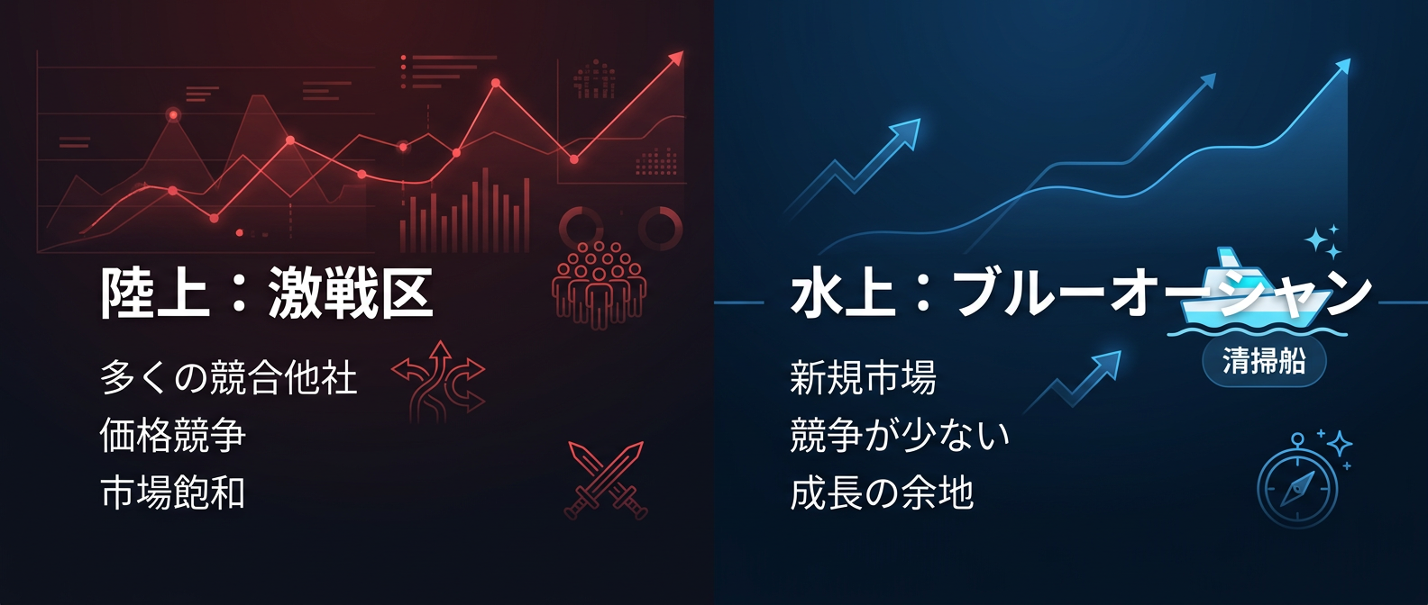 巨人の殴り合いを避け、誰もやらない場所を狙う「ブルー・ドミノ戦略」