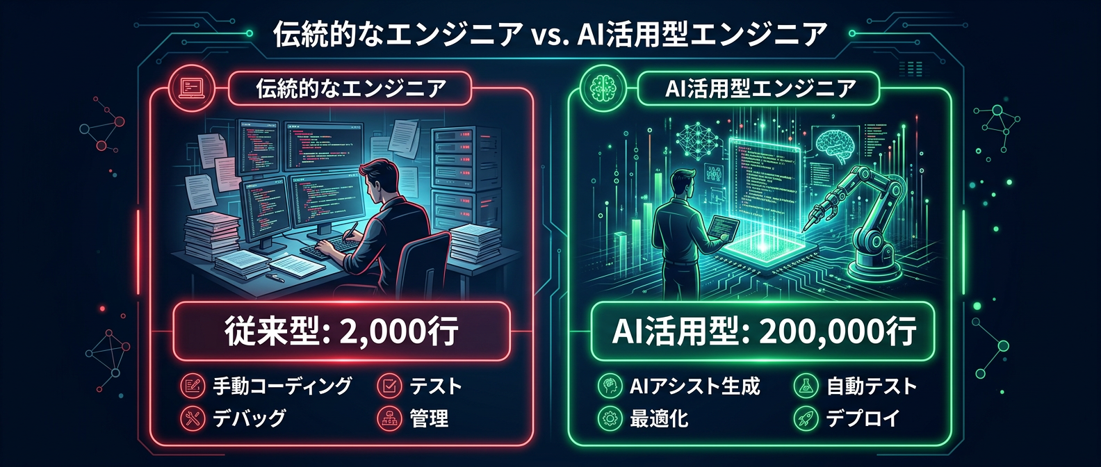 従来型エンジニアとAI活用型エンジニアの圧倒的な生産性比較