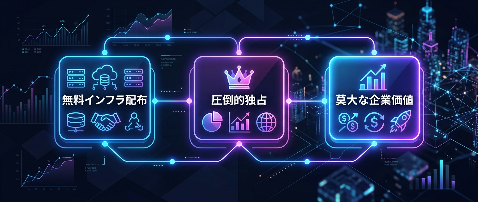 無料インフラの配布から始まる、圧倒的な独占と莫大な企業価値の創出