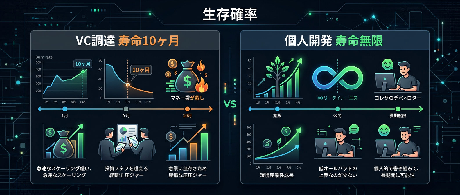 資金調達の罠：バーンレートと生存確率の比較