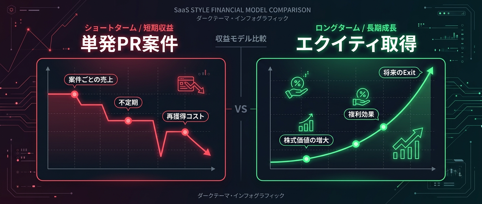 単発PR案件とエクイティ取得の圧倒的なLTVの差