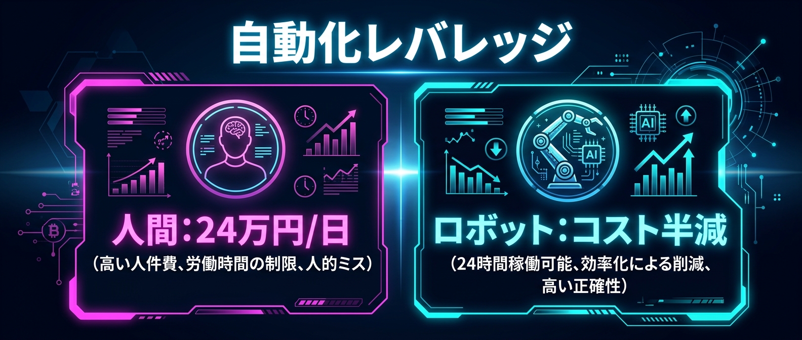 人間とロボットの圧倒的なコスト差とレバレッジ