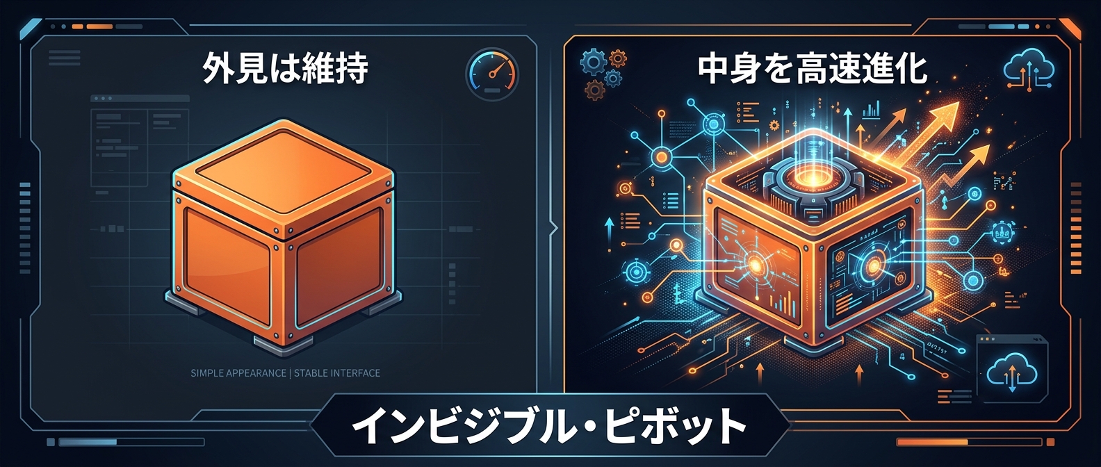 外見を変えず中身だけを圧倒的スピードで進化させる「インビジブル・ピボット」。