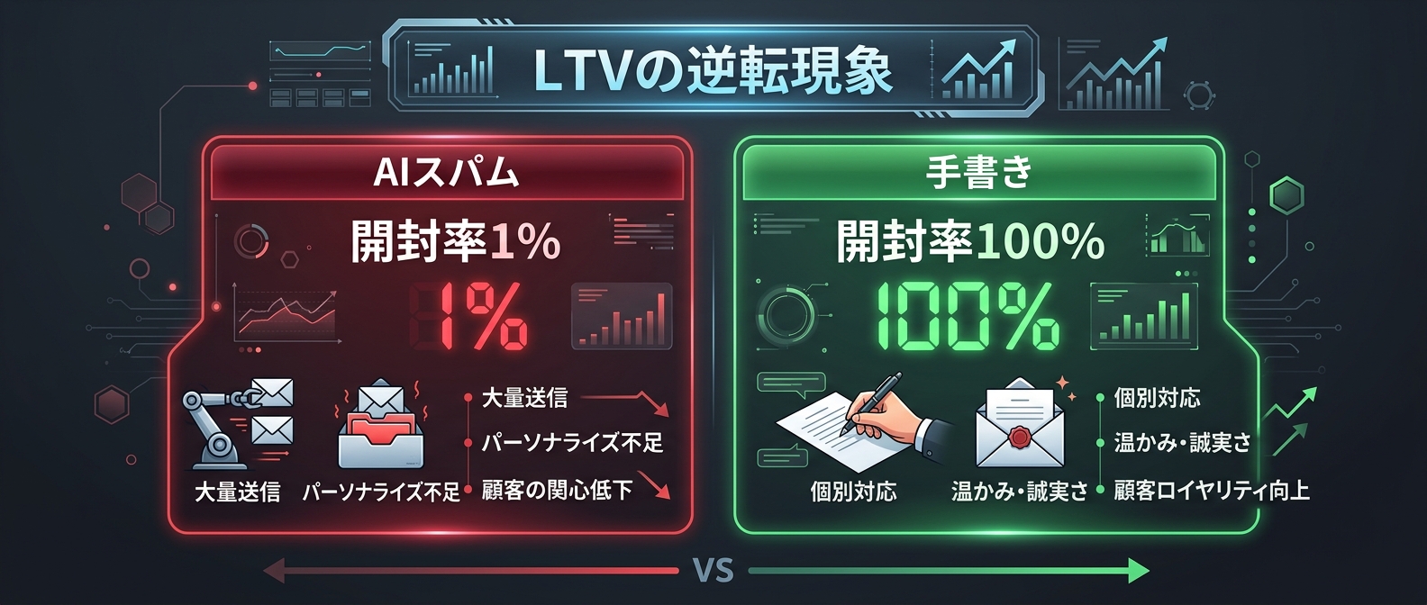 AIスパムと手書きの手紙におけるLTVの逆転現象
