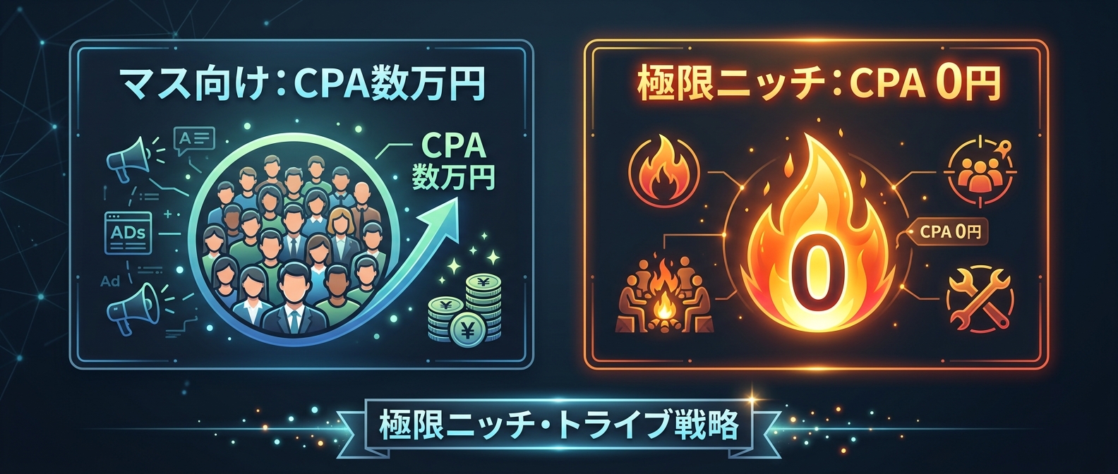 マス向け戦略と極限ニッチ戦略のCPA比較