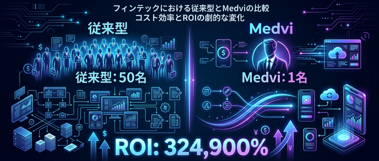 従来型組織とMedviの圧倒的なコスト構造の違い