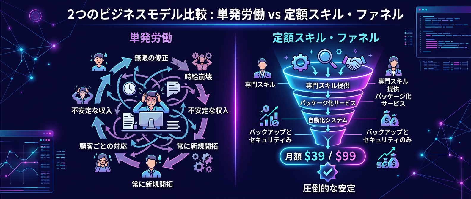 単発労働と定額スキル・ファネルの構造比較