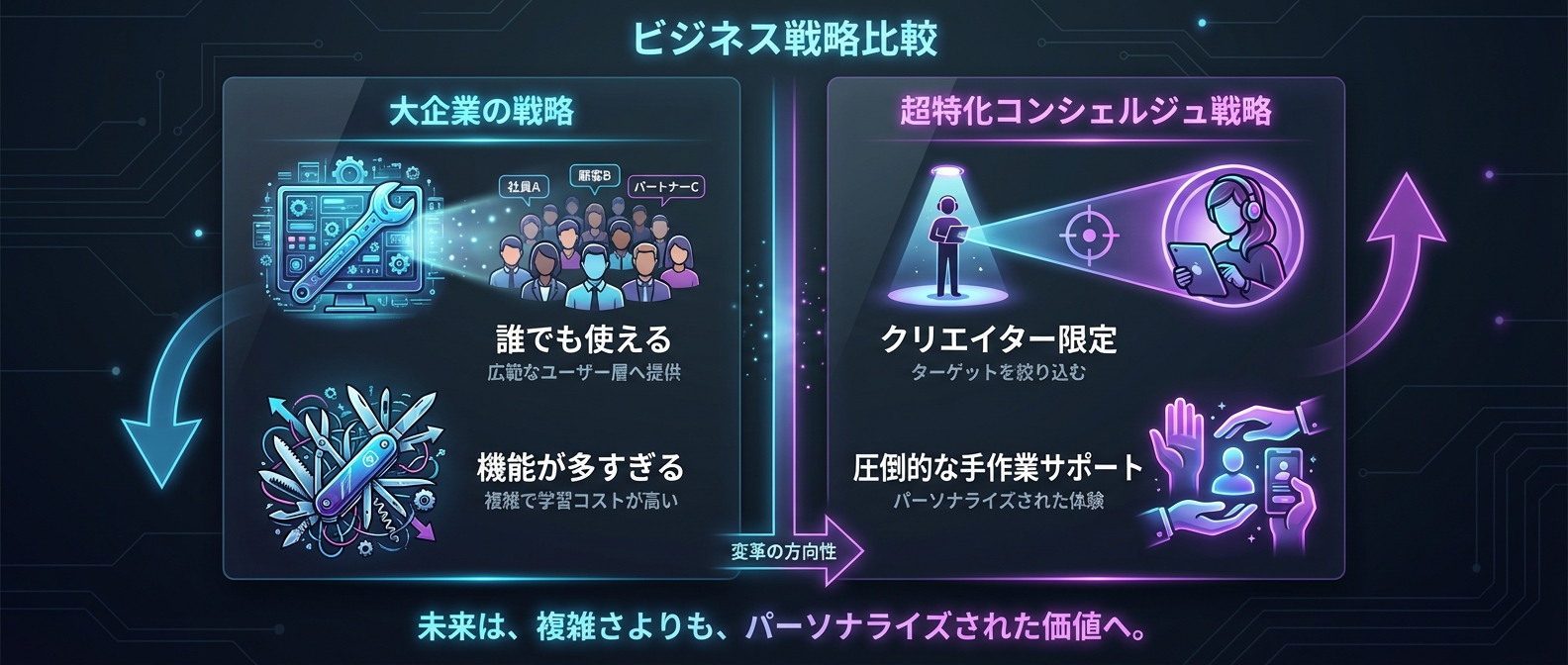 大企業の「誰でも使える」ツールと、弱者の「超特化コンシェルジュ戦略」の違い