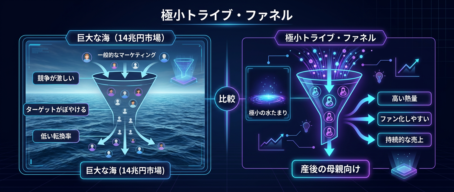 巨大市場と極小ニッチの比較図
