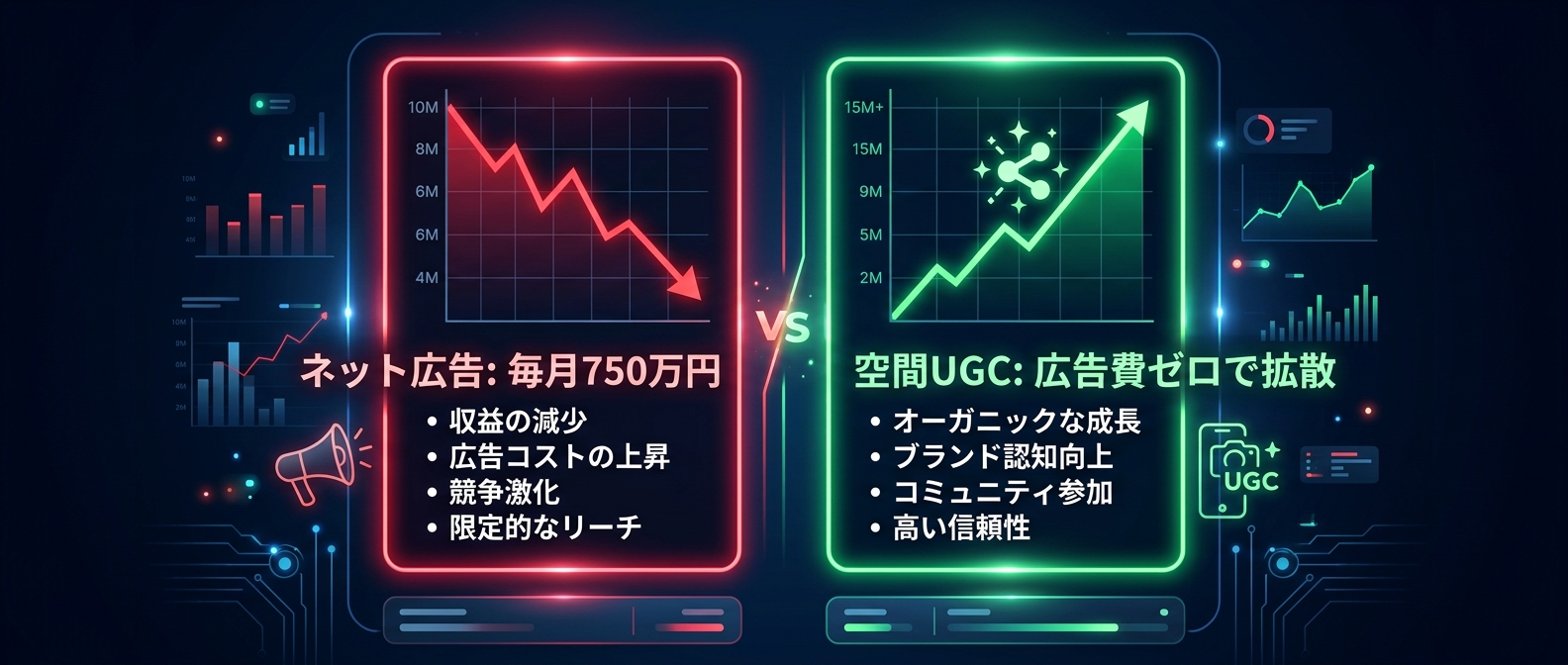 高騰し続ける広告費と、空間UGCファネルによる圧倒的な投資対効果の差