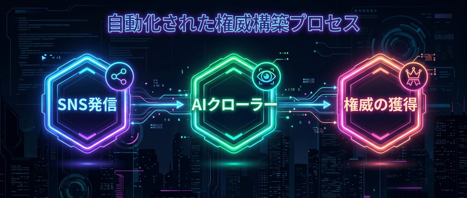 SNS発信からAIクローラーを経て権威を獲得するフロー