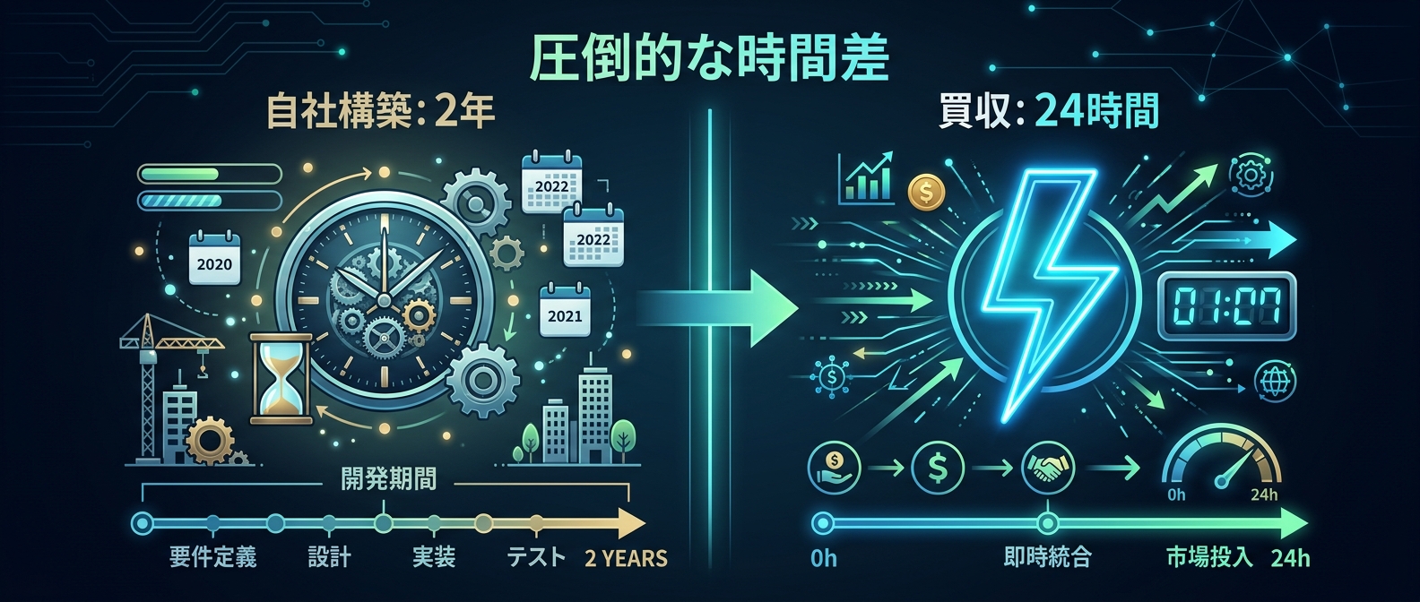 自社構築と買収における、残酷なまでの時間的ROIの差