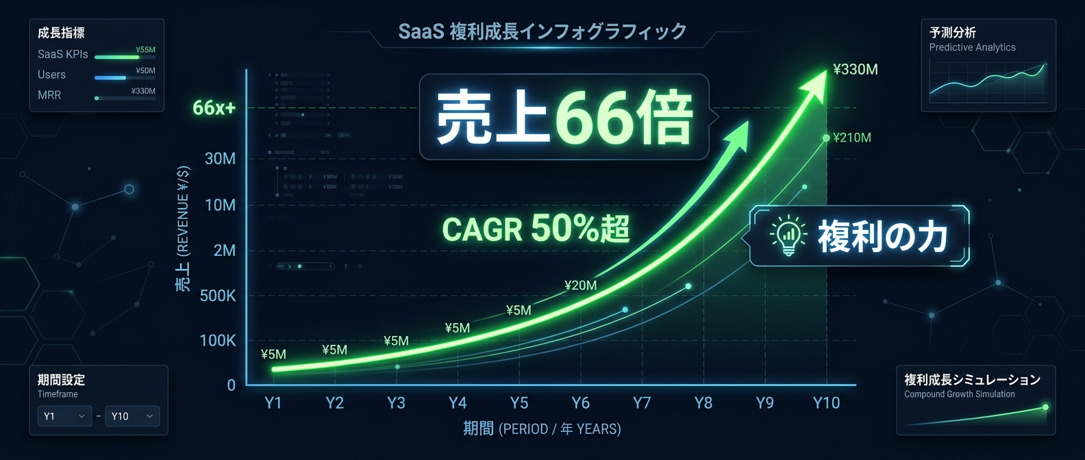 複利の力がもたらす、設立5年で売上66倍という数字の暴力。