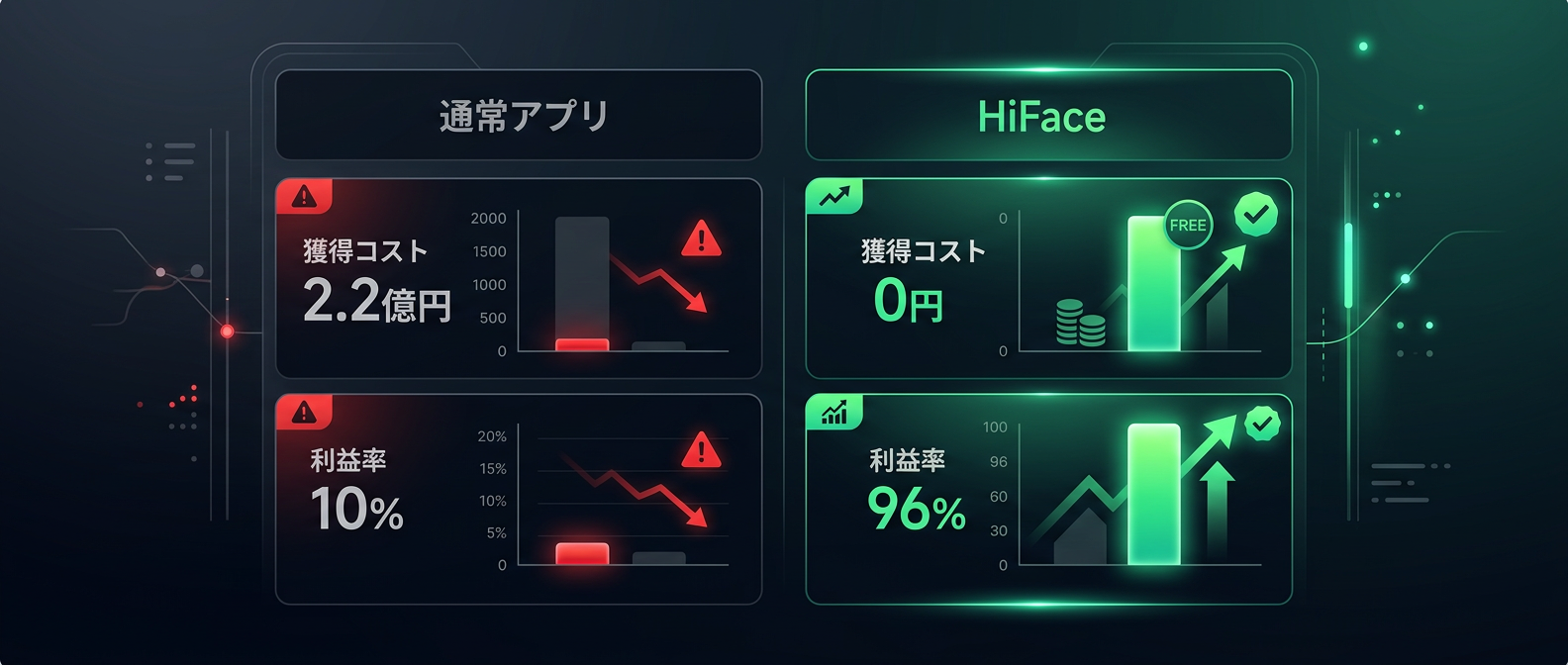 通常アプリとHiFaceの圧倒的な利益率格差