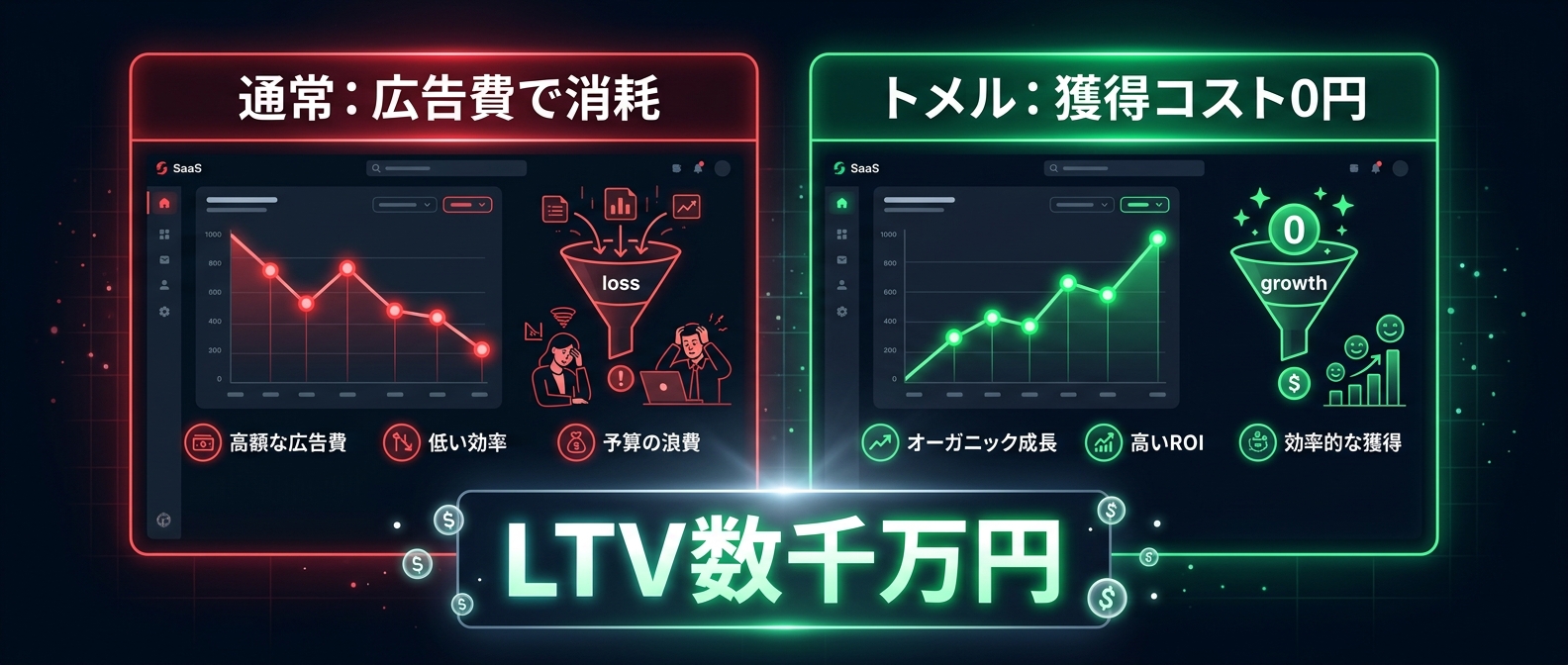 通常のSaaS企業とトメルの圧倒的な投資対効果の比較