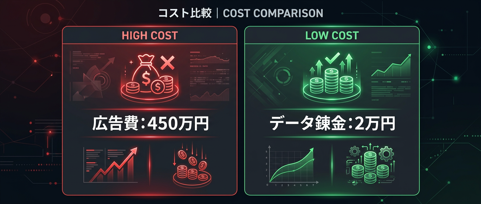 旧来の広告運用とデータ錬金ファネルの圧倒的なコスト差