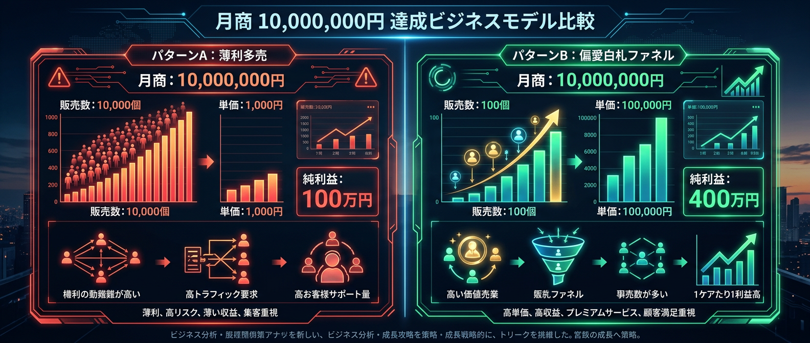 月商1,000万円達成時の利益シミュレーション比較