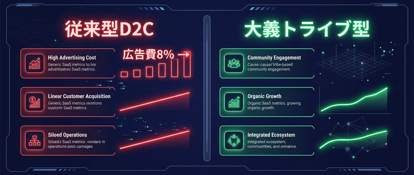 従来型D2Cと大義トライブ型の利益構造の圧倒的な違い