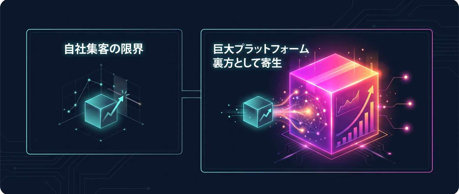 自社のエゴを捨て、巨大な顧客基盤を持つ他社システムに「機能」として入り込む