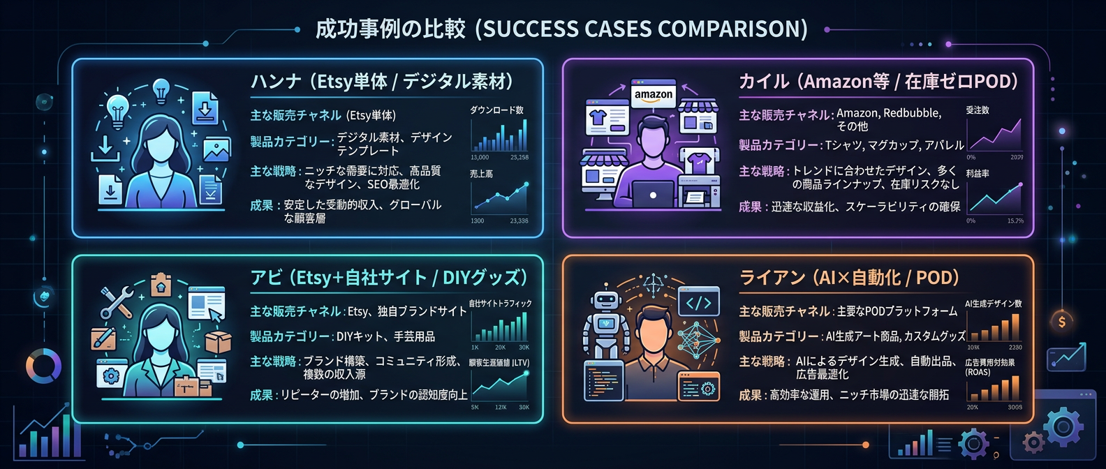 ニッチ×マルチチャネル×自動化で成功した4人の事例比較