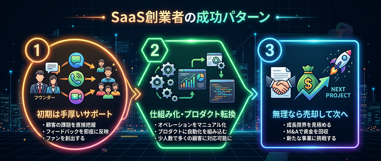 手厚いサポートから仕組み化へ。スケールできなければ売却を選ぶのが成功者のパターン。